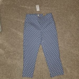 Chico's Blue and White Leggings with Geometric Pattern